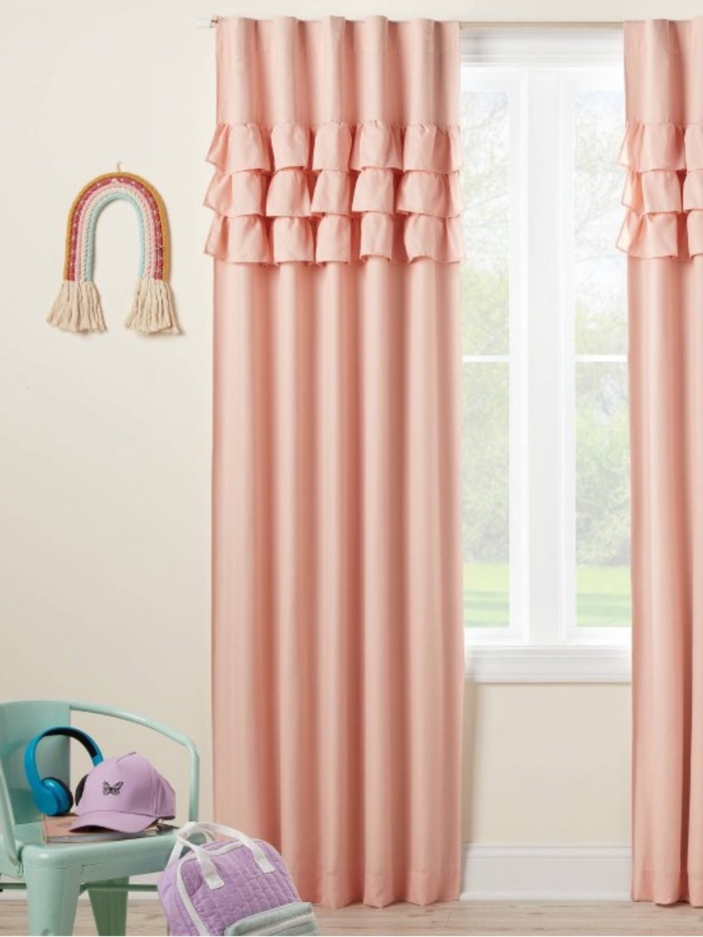NEW Pillowfort 84” Pink Ruffle Blackout Curtain Panel